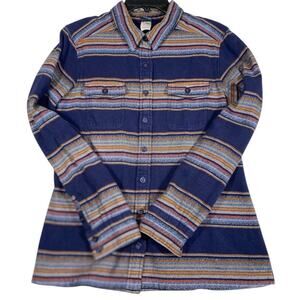 Patagonia Fjord Flannel Shirt Gaucho Stripe Navy Long Sleeve Women Size 8 Shirt